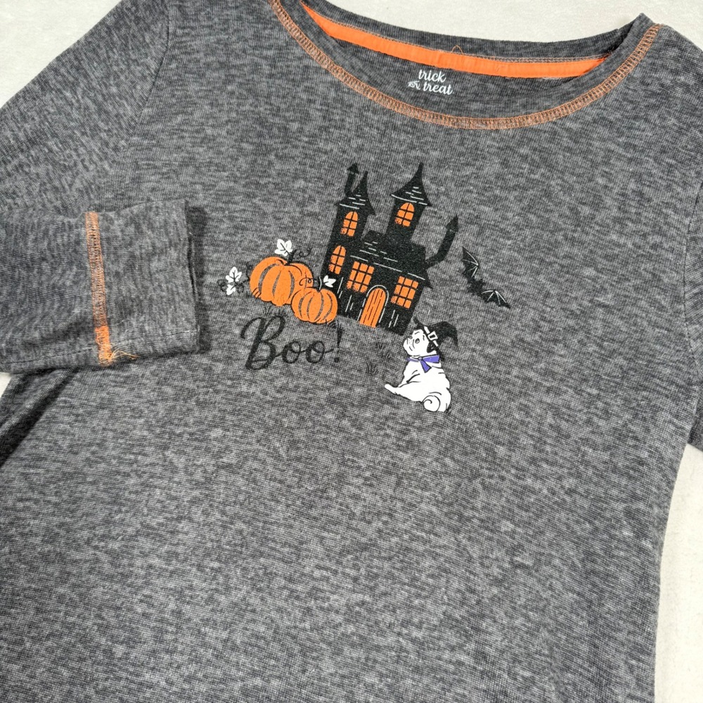 Trick Or Treat Sleep Halloween Top Women's Gray Haunted‎ House Pajama Shirt Pug